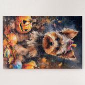 Puzzle Biewer Terrier d'Halloween avec citrouilles effray (Horizontal)