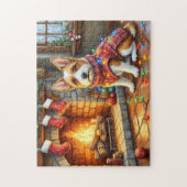 Puzzle Biewer Terrier Fireplace with Christmas Lights (Vertical)