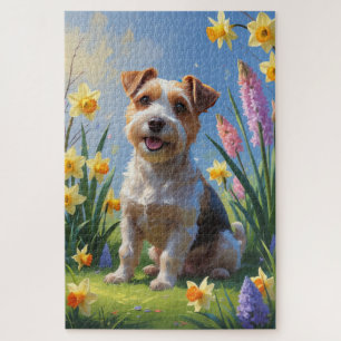 Puzzle Biewer Terrier Fleurs de printemps de chien Peintu