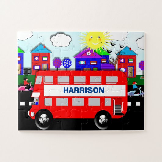 Puzzle Big Red Bus mignon Enfants personnalisés (Horizontal)