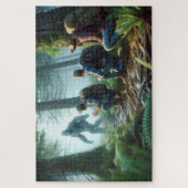 Puzzle Bigfoot Encounter with hikers, Forested Backdrop (Vertical)