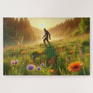 Puzzle Bigfoot in Bloom, Bigfoot in wildflowers landscape