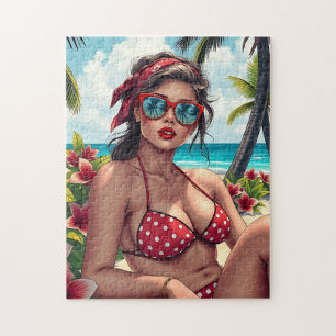 Puzzle Bikini rouge, lunettes de soleil et femme de Banda