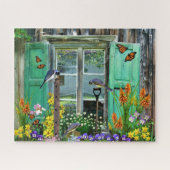 Puzzle Bird Flower Garden Rustic Shed (Horizontal)