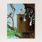 Puzzle Birdhouse Tabby Cat Napping (Vertical)