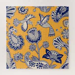 Puzzle Birds Paisley Flowers Motif Vintage