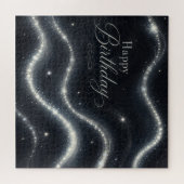 Puzzle Birthday Elegant Black Silver Diamond Waves (Horizontal)