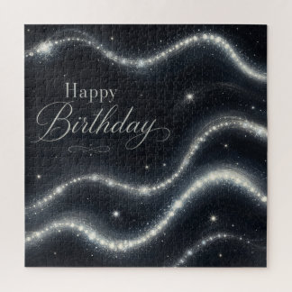 Puzzle Birthday Elegant Black Silver Diamond Waves