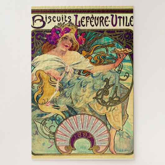 Puzzle Biscuits Lefevre-Utile par Alphonse Mucha (1896) (Vertical)