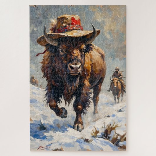 Puzzle Bison Stoic Guardian of the Snowy Plains Hat (Vertical)