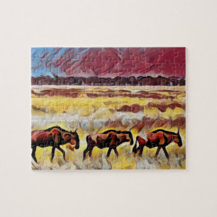 Puzzle Bisons Maison Sur La Partie De Gamme, Jigsaw Puzzl