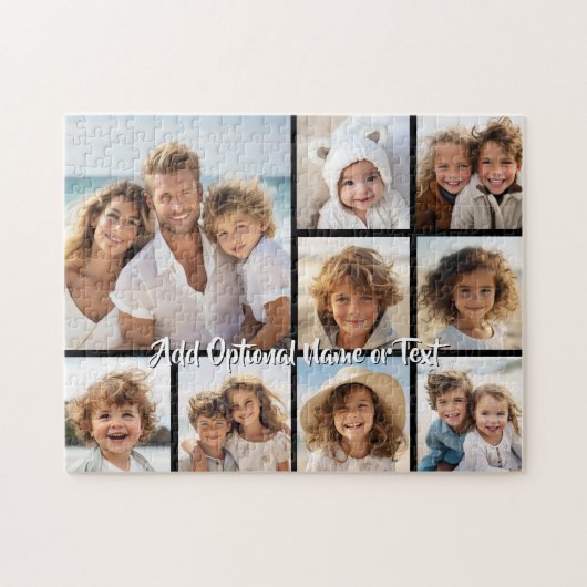 Puzzle Black 9 Photo Square Collage - with script white (Horizontal)