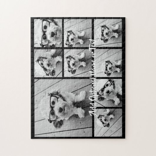 Puzzle Black 9 Photo Square Collage - with script white (Vertical)