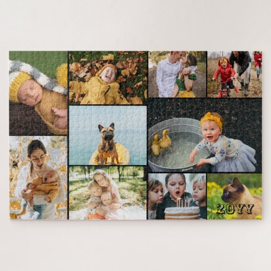 Puzzle Black Ajouter L'Année & 10 Famille Photo Collage J (Horizontal)