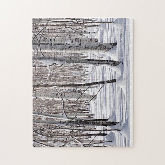Puzzle Black and White Aspen Tree Trunks in Snow Photo (Vertical)