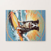 Puzzle Black and White Border Collie Surfing (Horizontal)