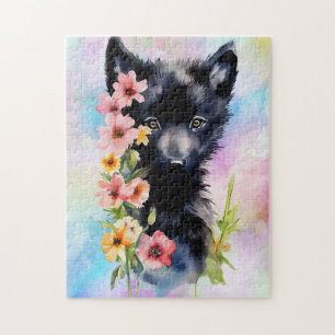 Puzzle Black Baby Wolf petit animal aquarelle peinture d'