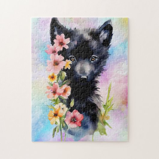 Puzzle Black Baby Wolf petit animal aquarelle peinture d' (Vertical)