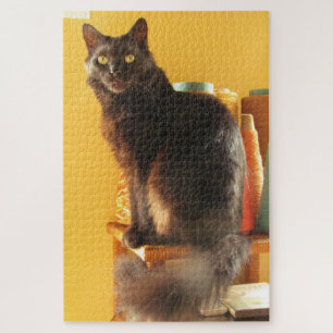 Puzzle - Black Cat en Yarn Legpuzzel
