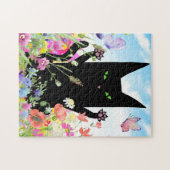 Puzzle Black Cat Spring Fever: Kitty and Flowers (Horizontal)