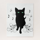 Puzzle Black Cat Surrounded by Whispering Notes of Music (Vertical)