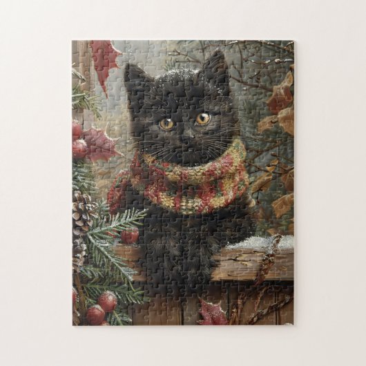 Puzzle Black Cat Vintage Christmas Art (Vertical)