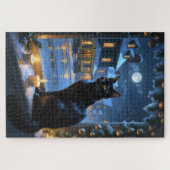 Puzzle Black Cat With Christmas Lights Holiday (Horizontal)