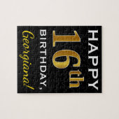 Puzzle Black, Faux Gold 16th Birthday + Custom Name (Horizontal)
