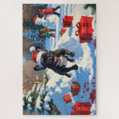 Puzzle Black French Bulldog Festive de Noël Scène de neig (Vertical)