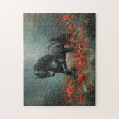 Puzzle Black Friesian Stallion Red Poppies (Vertical)