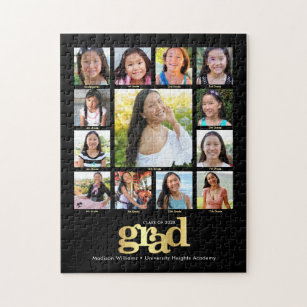 Puzzle Black Gold Graduation K-12 Photo Collage Moderne