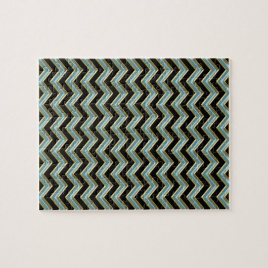 Puzzle Black Gold Turquoise ZigZag (Horizontal)