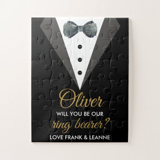 Puzzle Black & Gold Will You Be Our Ring Bearer Proposal (Vertical)