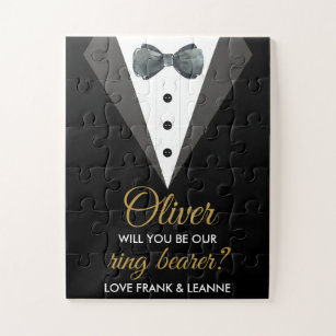 Puzzle Black & Gold Will You Be Our Ring Bearer Proposal