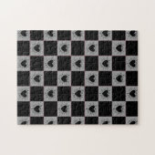 Puzzle Black&Gray Checkered Tile With Hearts Pattern (Horizontal)
