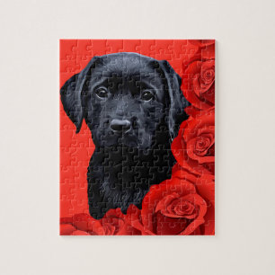 Puzzle Black Lab Roses de marionnettes Labrador Retriever