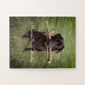 Puzzle Black Lab with two sticks Dog Photo and Name (Horizontal)