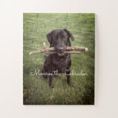 Puzzle Black Lab with two sticks Dog Photo and Name (Vertical)