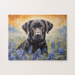 Puzzle Black Labrador dans Bluebonnets