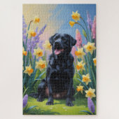 Puzzle Black Labrador Fleurs de printemps de chien Peintu (Vertical)