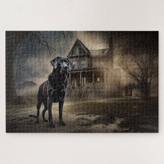 Puzzle Black Labrador Halloween (Horizontal)