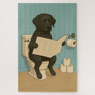 Puzzle Black Labrador Lecture journal sur Toilet