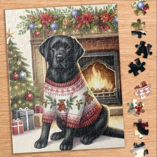 Puzzle Black Labrador Retriever Festiver Chien de Noël