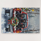 Puzzle Black Newfoundland Christmas Red Truck Holiday (Horizontal)