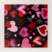 Puzzle Black Pink Red Hearts Love Pattern (Horizontal)