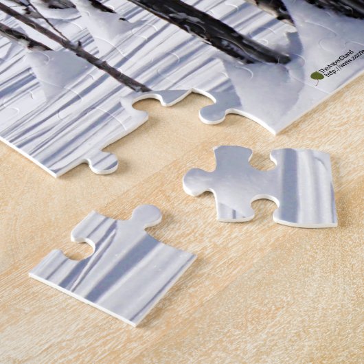 Puzzle Black & White Aspen Tree Trunks & Snow Photo (Côté)