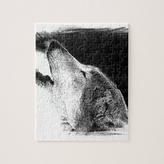 Puzzle Black & White Grey Wolf Sketch Artwork (Vertical)