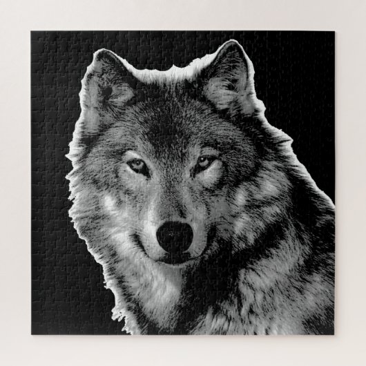 Puzzle Black & White Wolf Artwork - Wild Animals (Vertical)