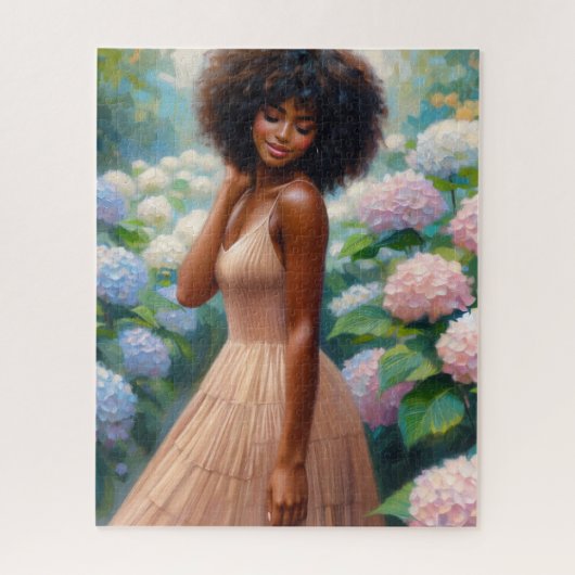 Puzzle Black Woman Among Hydrangea Flowers (Vertical)