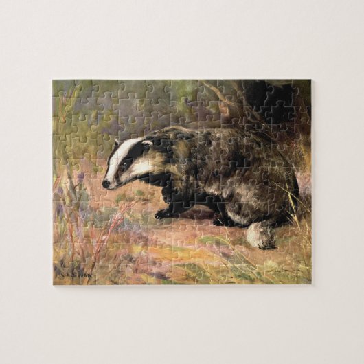 Puzzle Blaireau par CE Swan, Affiche vintage d'animaux de (Horizontal)